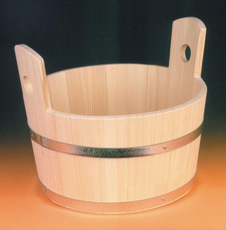 Sauna-Fußwanne /Fußwärmebecken Holz natur mit Metallreifen