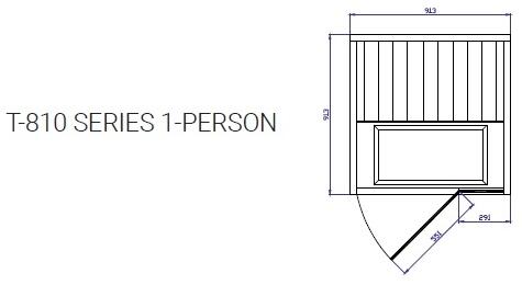 Maßplan der Infrarotkabine T-810 von Tylö