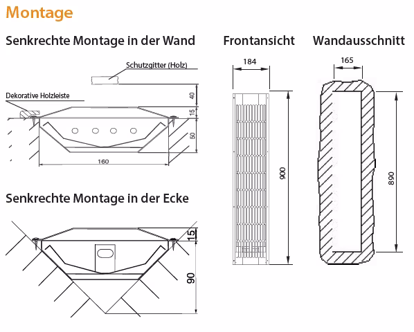 Infrarotstrahler Vitae 350/500/750 von EOS - Montagezeichnung Infrarotstrahler Vitae