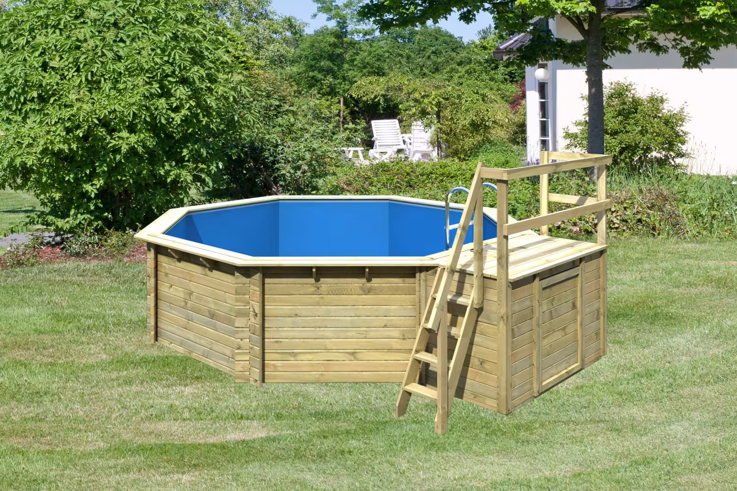 Trend Holzpool SET Achteck Modell 1 mit Sonnenterasse Front