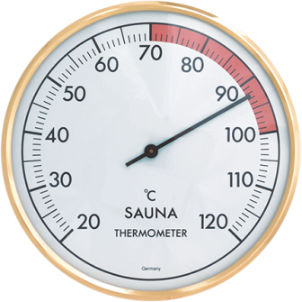 Sauna-Thermometer mit goldfarbigem Metallring