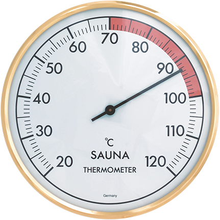 Sauna-Thermometer mit goldfarbigem Metallring
