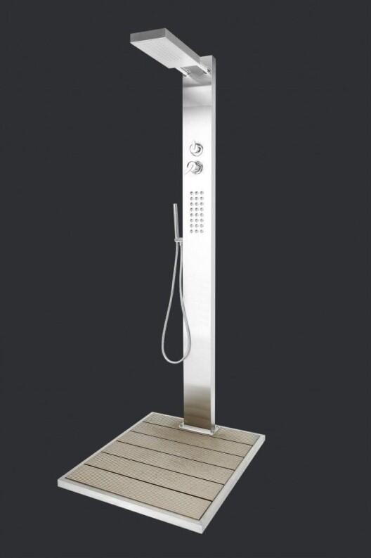 Kalt- und Warmwasserdusche Elba aus V2A und WPC