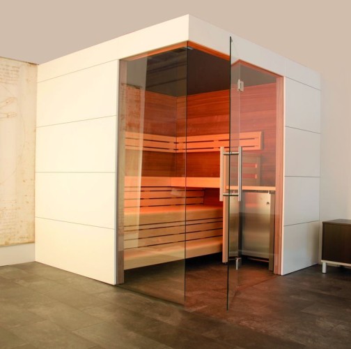 LED-Farblichtsystem von Arend für die Sauna hier in der Farbe orange