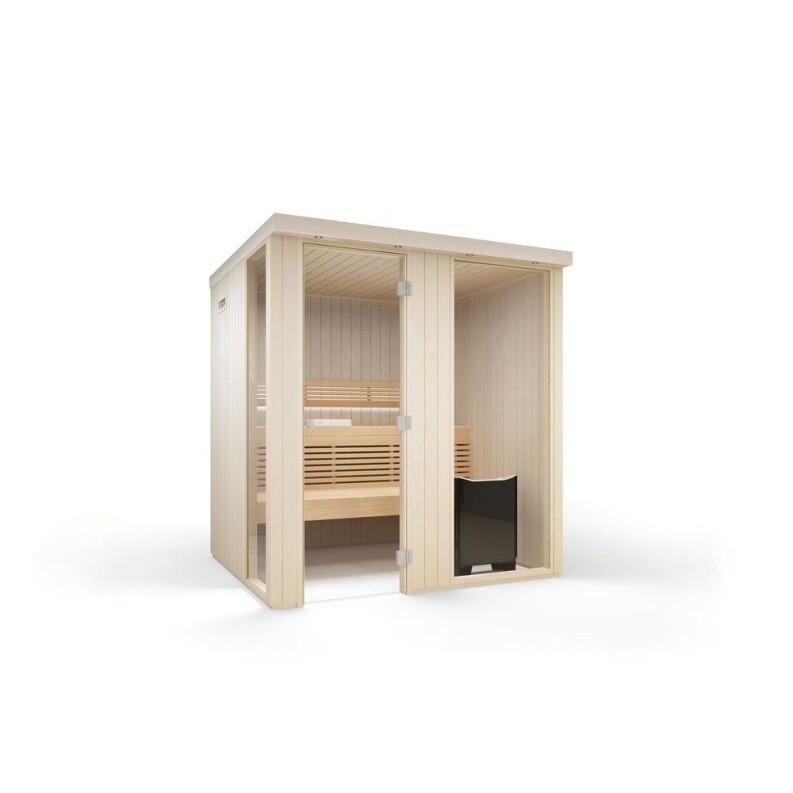 Tylö Sauna Harmony mit Glasfront vorne und Seite, Espe