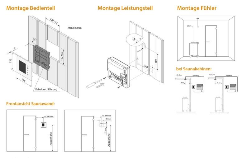 Montagezeichnung Emostyle H, Saunasteuergerät